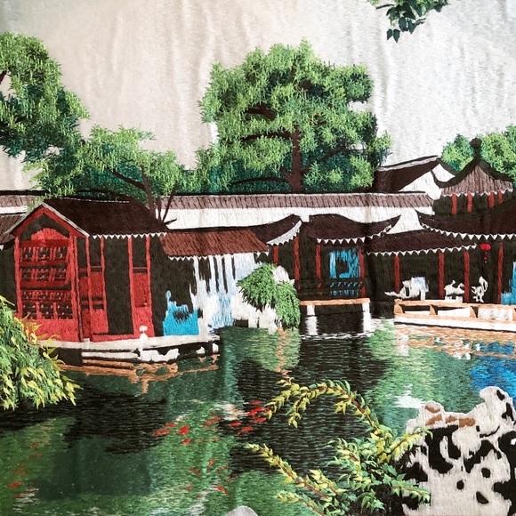 Vintage Asian Silk Embroidery Landscape Painting - Picture 5 of 16